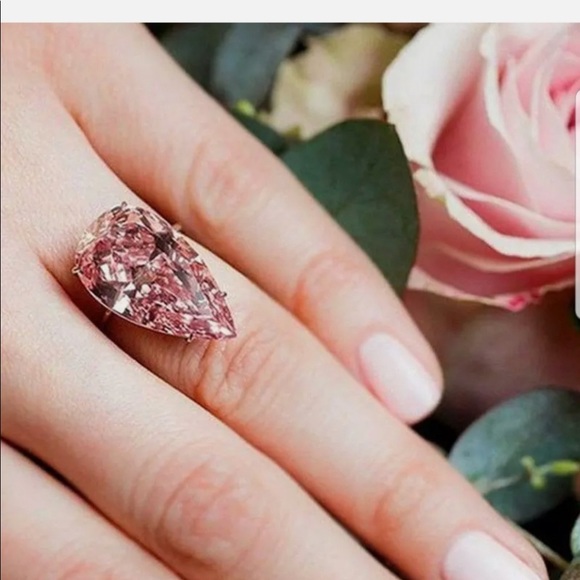 LAST 1! 18k Rose Gold Pear Cut Pink Sapphire Ring in size 7 - Picture 2 of 4
